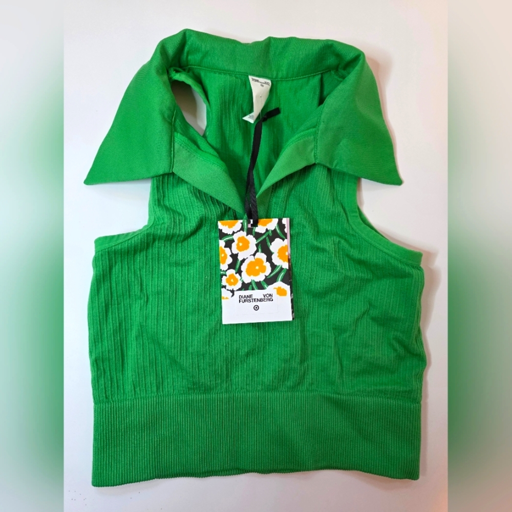 NWT DVF Target Green Sleeveless Ribbed Top